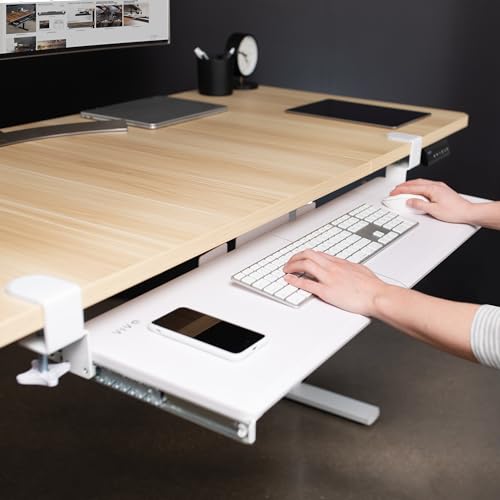 Image of VIVO White Extra Large 34 x 11 in Under Desk Keyboard Tray, MOUNT-KB15EW | Keyboard Tray for Typing, Slide Out Platform, Extra Sturdy C-Clamp Mount System, Computer Drawer, Black Frame