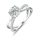 Ayoiow Anillos infinitos de 20 aniversario para mujer con diamante creado de 1 quilate, anillos de oro blanco de 14 quilates para ella, oro blanco de 14 quilates | Talla S 1/2