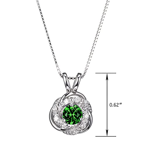 Amazon Essentials Platinum Over Sterling Silver 0.1 Carat Total Weight Lab Grown Diamond and Created Emerald Delicate Knot Necklace, 18"+ 2" Extender by Amazon Essentials - Image 2