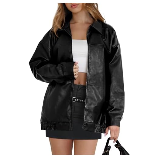 WIHOLL Black Faux Leather Jacket for Women Clothes Oversized Motorcycle Bomber Winter Coats 2025 Fall Fashion Essentials Going Out Outfits M