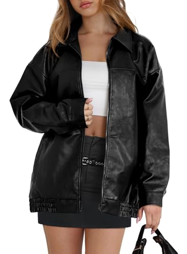 WIHOLL Womens Leather Jackets Faux Suede Oversized Fall Motorcycle Coats Fashion Winter Outfits Clothes Y2k Tops