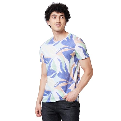 Image of Spykar Men's Slim Fit Round Neck Half Sleeve Printed Casual T-Shirt