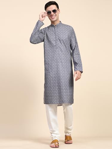 Image of SKAVIJ Men's Viscose Rayon Festive Printed Cotton Kurta Pajama Set | Traditional Ethnic Wear for Men | Perfect for Diwali, Wedding & Festive Celebrations