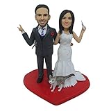  Bobblehead personalizado pastel de bodas topper con gato perro animal cara escultura cabeza humana cara mano artefacto arte arte obras muñecas regalo