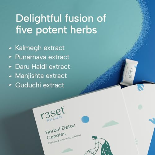 Image of R3SET Herbal Detox Candy | Daily Liver Cleanse for High SGPT & SGOT, Fatty Liver & Bloating| Blood Purifying Ayurvedic Blend with Kalmegh, Manjistha, Punarnava & Guduchi - 60 Candies