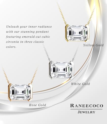 Raneecoco Emerald Cut Solitaire Simulated Diamond CZ Pendant Necklace / 18K Gold Plated Sterling Silver Dainty Necklace for Women4