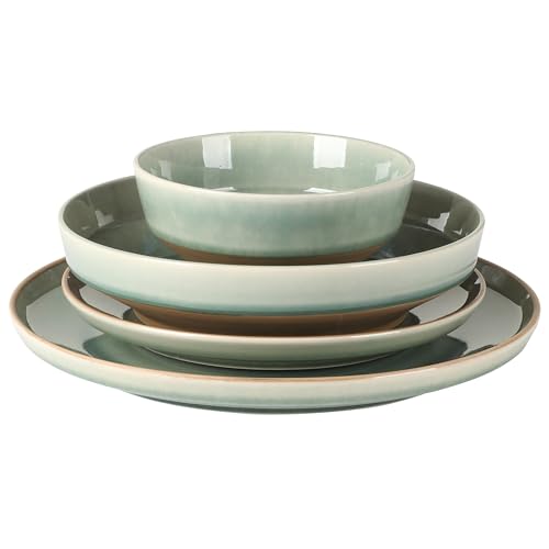 Image of Gibson Elite Hailstone 16 Piece Stoneware Reactive Glaze (Service for 4) Ceramic Plates and Bowls Dinnerware Set - Tropical Green