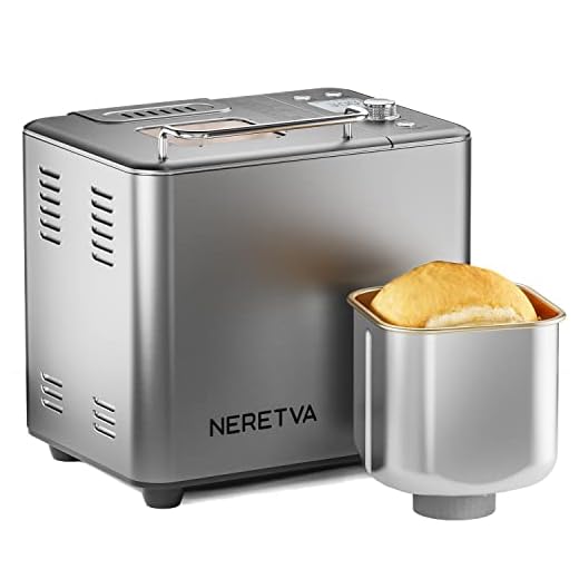 Neretva Bread Maker Machine, 20-in-1 2LB Automatic Breadmaker with Gluten Free Pizza Sourdough Setting, Digital, Programmable, 1 Hour Keep Warm, 2 Loaf Sizes, 3 Crust Colors - Receipe Booked Included