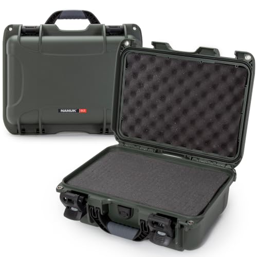Image of NANUK 915 Hard Case with Cubed Foam - Compact Waterproof Travel Camera Hard Case with Padded Dividers, 13.8 inch x 9.3 inch x 6.2 inch - Dustproof and Impact Resistant, Airline Carry-On Approved - Olive