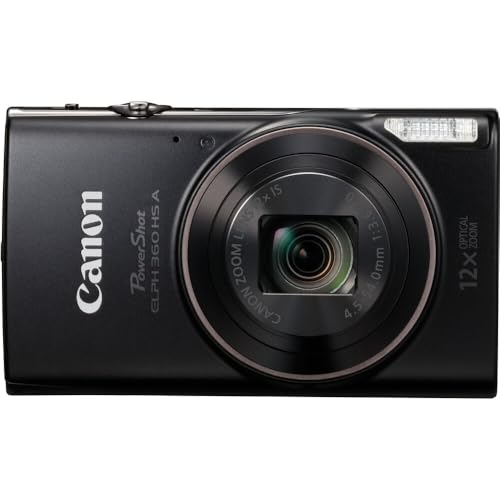 Image of Canon PowerShot ELPH 360 HS A Digital Camera (Black) | 20.2MP CMOS Sensor, 12x Optical Zoom & Built-in Wi-Fi | Compact Point-and-Shoot for Travel, Family & Everyday Photography (7280C001) + 64GB Card