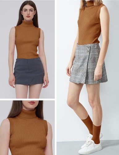 Image of v28 Women Sleeveless High Neck Turtleneck Stretchable Knit Sweater Top