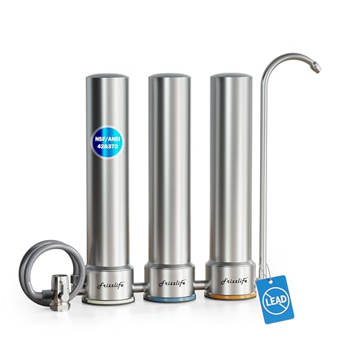 Frizzlife TS99 Countertop Water Filter System, NSF 42&372 Certified 9-Stage Stainless Steel Faucet Water Filtration, 0.5 Micron Elements Reduces 99.99% Lead, Chlorine, Heavy Metals, Bad Tast