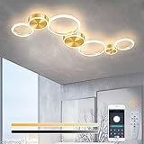 wohnzimmer lampe led farbwechsel HOCHWERTIGER MATERIAL: Der Korpus aus golden Metall (Eisen) und die gold Deckenaufhängung sind elegant und zurückhaltend, weswegen auch kleine Räume nicht von der Deckenlampe erdrückt werden.Die Harmonie der Materialien lässt die LED-Deckenleuchte zu einem wahren Highlight werden. Abmessung: L120 cm × B59 cm × H4,5 cm