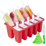 Popsicle Molds，Popsicle Mold 10 Pieces Popsicle Molds Silicone BPA Free Ice Pop Mold Easy Release (10 Cavities, Red)