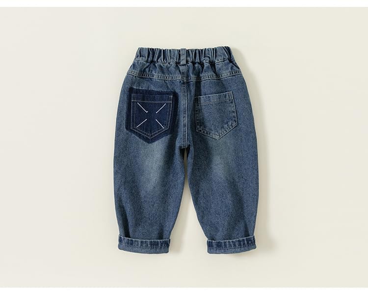 Toddler Kid Boys and Girl Casual Jogger Elastic Jeans Toddler Kids Fashion Loose Denim Pants with Pockets (Blue,90/18-24 M,Unisex,Big Kid,US,Age,18 Months,24 Months)