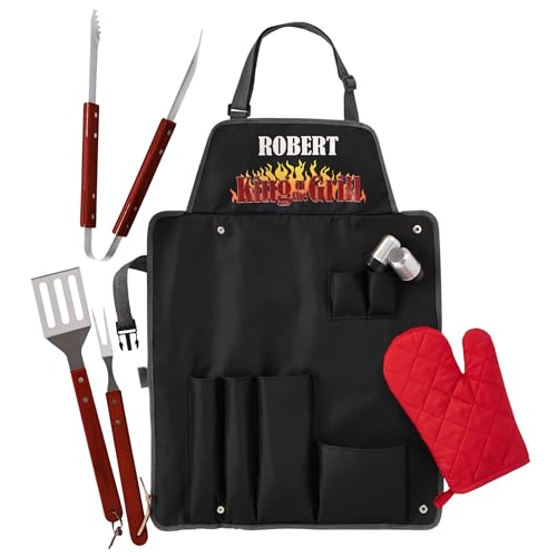 Let's Make Memories Personalized Grill Set - 7 Tools - King of The Grill - for Grill Masters - for Him – for Dad - for Father's Day - Grill Accessories - BBQ Tools - Customize with Name