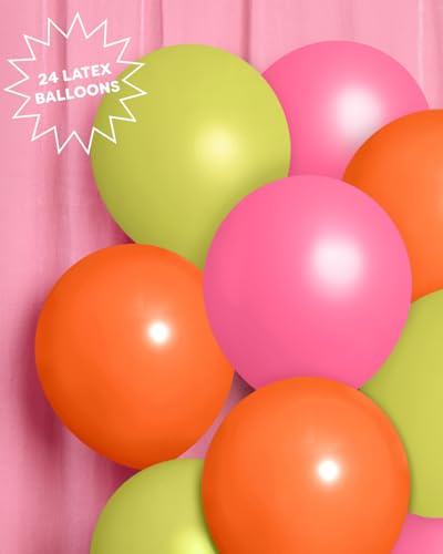 xo, Fetti Pink, Orange   Green Balloon Pack – 24 Latex Balloons | Summer Tropical Party, Palm Royale, Island Hawaiian Birthday Decorations, Party, Beach Pool Supplies