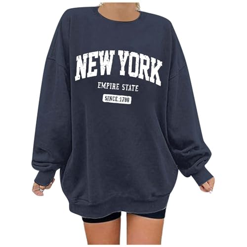 Oversized Graphic Sweatshirt for Women New York Letter Long Sleeve Crewneck Pullover Casual Fall Hoodie Tops Jumpers for Women uk