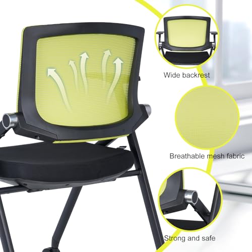 Image of Upgraded Folding Chair with Wheels and Padded, Ergonomic Mesh Back and Arms for Office, Meetings, Conferences, Receptions, Training Rooms & Folding Office Chairs