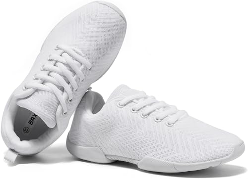 Image of BAXINIER Girls White Cheerleading Shoes Breathable Youth Cheer Competition Sneakers Athletic Training Dance Tennis Walking Shoes