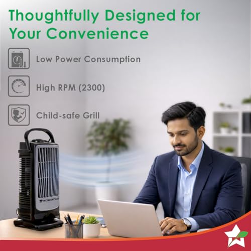 Image of Wonderchef Tornado Portable Fan, For Home and Office Tabletop, 3 Speed Settings, 2kg Mini Portable Fan, Low Power Consumption, Child Safe, 1-Yr Warranty