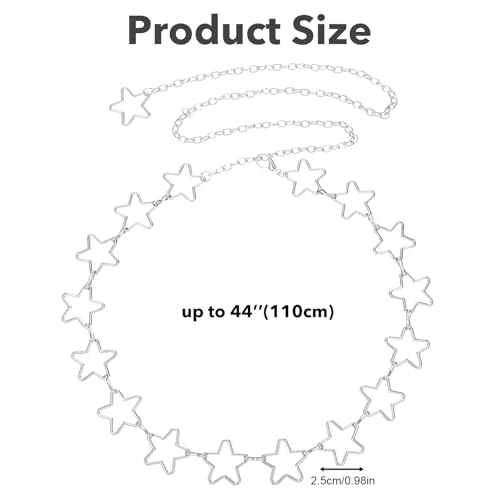 Women Star Waist Chain, Silver Chain Belt Adjustable Metal Plus Size Belly Chains Belt Belly Chains Suitable Formal Wear Jeans Dresses Casual Pants Girls Gifts for Women (Silver)3