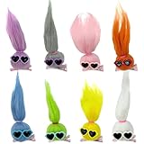 GyovinnJuwanua Fluffy Ball Hair Clip - 8Piece Crazy Hair Day Accessories Hair Clips Barrettes with Love Glasses, Set of Cute Baby Bobby Pins In 8 Colors, Cartoon Funny Soft Ball Hair Clips for Girls