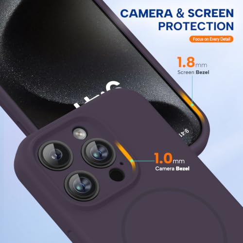 Image of miracase Magnetic for iPhone 15 Pro Case, [Soft Anti-Scratch Microfiber Lining], Compatible with MagSafe, Liquid Silicone Shockproof Drop Protection Phone Case for 15 Pro, Dark Purple