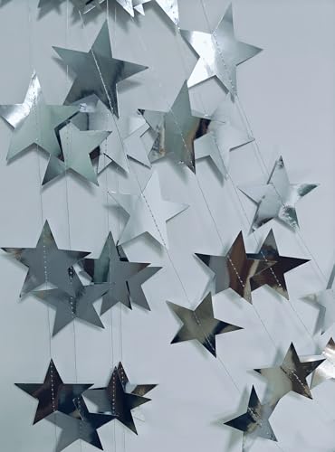 Image of 4-Pack Star Garland, Glitter Silver Star Garland Banner,Twinkle Twinkle Little Star Decorations for Christmas, Baby Shower & Birthday, 4 inch x 13ft Each, Holiday Party Hanging Decor
