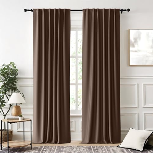 Image of THE LINEN COMPANY Extra Long Back Loop Curtains | Hall Door Curtains | Thermal Insulated Blackout Drapes Set of 2 - Dark Brown, 10 Feet