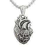 Serebra Jewelry 3D Anatomisches Herz Anhänger Halskette aus Edelstahl in Silber Schwarz Gold Damen Herren Unisex (Silber Groß)