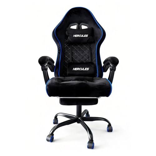 HERCULES ベルベット風 高級素材 通気性  リクライニング130度 フットレスト付き 在宅ワークチェア ワイド座面