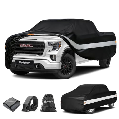 Image of 10 Layers Truck Cover Waterproof All Weather Custom Fit GMC Sierra 1500(2002-2026)Double /Extended /Crew Cab Short Bed, Outdoor Full Exterior Pickup Car Cover Sun Rain Snow Ice Protection. Black