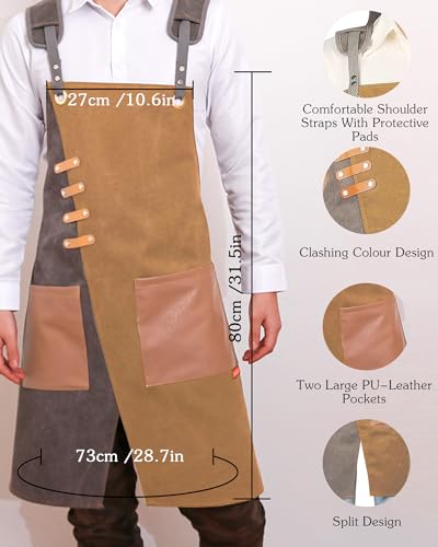 Small snail Retro Canvas Pottery Apron Waterproof Split Leg for Men Women Cross Back Apron with Pockets for Garden Woodwork Painting Hairdressing - Image 2