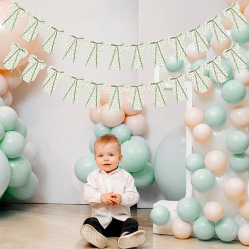Image of Weysat 2 Pcs Baby Clothes Banner Baby Boys Girls Shower Decorations Sage Green Floral Bodysuit Clothesline Banner Gender Reveal Birthday Neutral Party Outfit Paper Decor Supplies