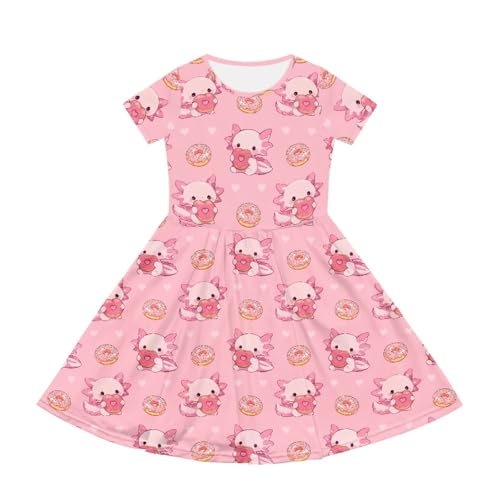 Image of Girls Dress with Pockets Basic Short Sleeve High Waist Swing Skater Dress School Party Dress for Kids
