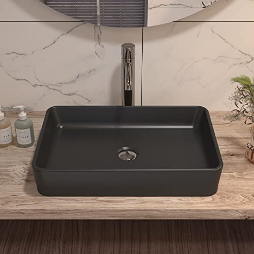DeerValley Waschbecken Rechteckig Keramik 50 5 cm x 34 cm x 11 cm Aufsatz Schwarz Matte Modern Bad