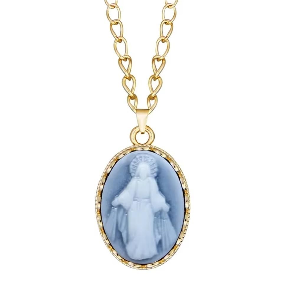 DYFUHO Collana con Cammeo della Vergine Maria,Collana con Medaglia Smaltata, Collana con Cammeo della Vergine Maria Gioielli con Cammeo da Donna