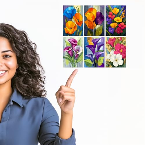 Image of SiddArtify Floral Wall Art Prints Set - Modern Flower Poster Decor for Living Room Bedroom Office - Set of 2-4x6 Inch - Board (Pack of 6) - Sticker (Pack of 6)