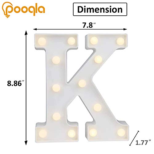 Image of Pooqla LED Light Up Letters, Warm White and Colorful Lighted Marquee Letters with Remote, Lighted Letter for Party Birthday Decorations, Gift for Girls Boys Night Light, Wedding Home Decor, Letter K