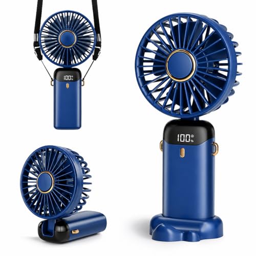 Image of Portable Mini Fan Powerful Hand Fan Cute Foldable with 3 Speed Personal Small Desk Fan With Base, Lightweight Rechargeable Handheld Fan For Girl Women Men, Indoor Outdoor 15cm