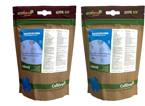 CULTIVERS Sulfato de Cobre cúprico CuSO de 2x1 kg Polvo Mojable. Multiples usos.
