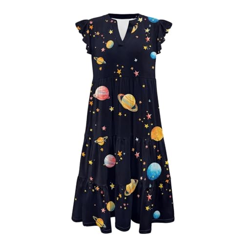 Image of Womens Summer Dress Ruffle Sleeve V Neck Dress Casual Fit Flowy Beach Vacation Sundress with Pocket S-2XL