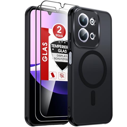 LeYi Magnetisch Hülle für Redmi 15C / 15 C 4G / 5G / Xiaomi Poco C85 4G Handyhülle für Magsafe mit 2 Panzerglas Schutzfolie Kameraschutz Schutzhülle Matt Transluzent Case Cover- Schwarz