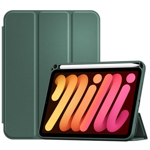 Image of ProCase Smart Case for iPad mini 7 A17 Pro 2024 /Mini 6 2021 8.3 inch -Mgreen | Slim iPad Mini 7th /6th Gen Case with Pencil Holder Hard Back Cover for iPad Mini 8.3 Inch 7th Gen /6th Gen