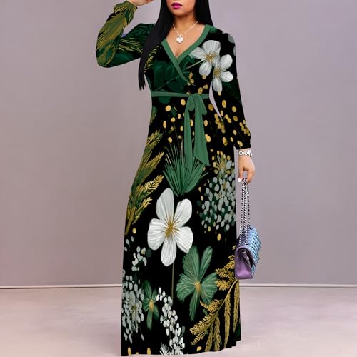 Image of PinkPatty Women's Long Sleeve Maxi Dress Plus Size Casual V Neck Wrap Dress with Pockets&Belt