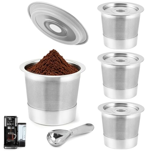 4 Pack Reusable K Cups and Coffee Pods for Ninja Coffee Maker PB051 & CFP101/PB041 304 Stainless Steel Reusable K Pod Permanent K Cups Filters Coffee Accessories with 1 Scoop