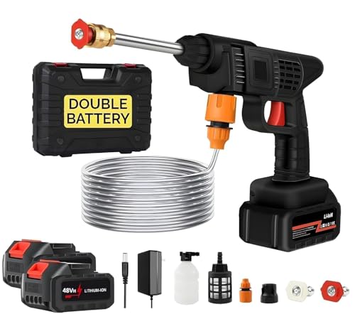 Image of (Double Battery) Cordless Portable Wireless Pressure Washer Gun 48V 12000mah High Pressure Water Gun Car Wash Bike Washing Cleaning| Adjustable Nozzle and 5M Hose Pipe