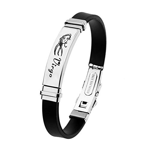 Preisvergleich Produktbild ODETOJOY 12 Konstellationen Sternzeichen Armband Damen Surferarmband Armreif Seil Sternbild Edelstahl Manschette Männer Gummi Horoskop Astrologie Armband mit Pulseras Schmuck (Jungfrau)