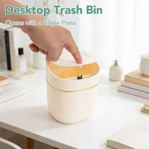 Mini caneca de basura de escritorio con tapa blanca miniatura 6
